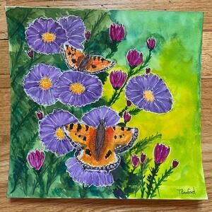 Hand painted watercolor painting butterflies flowers